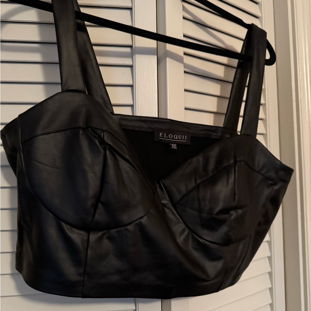 Eloquii Black Faux Leather Crop Top